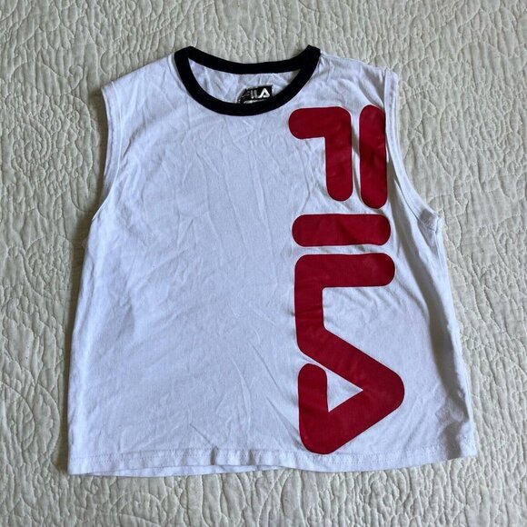 Fila Sports Womens Tank Top White Red Logo Crew Neck Athletic Size Small - Picture 1 of 7